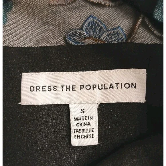 Dress The Population Sz S Mila Embroidered Mini Floral Teal Black Cocktail $358